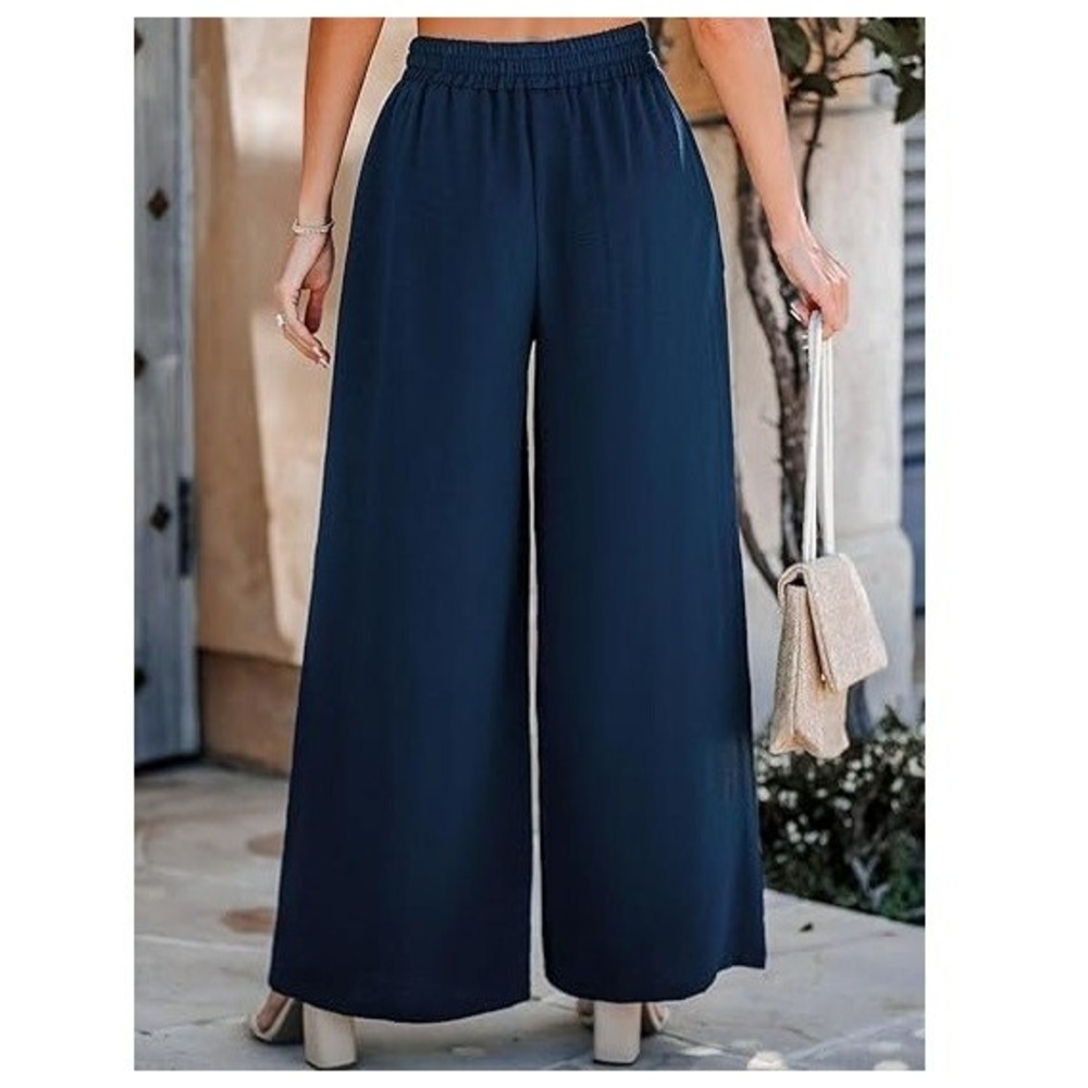 CUPSHE Women Pants Wide Leg Button Pant Loose Fit Elastic Waist Long Trousers S